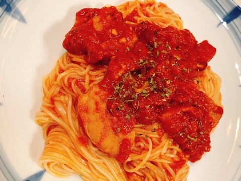 茹でないそうめんのトマトソースがけ